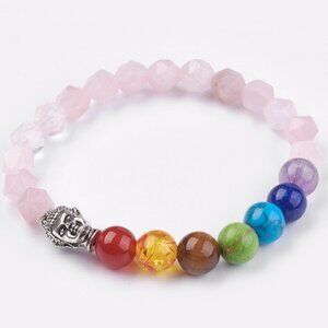 Zen Softly faceted Natural rose quartz Chakra Yoga stretch Bracelet